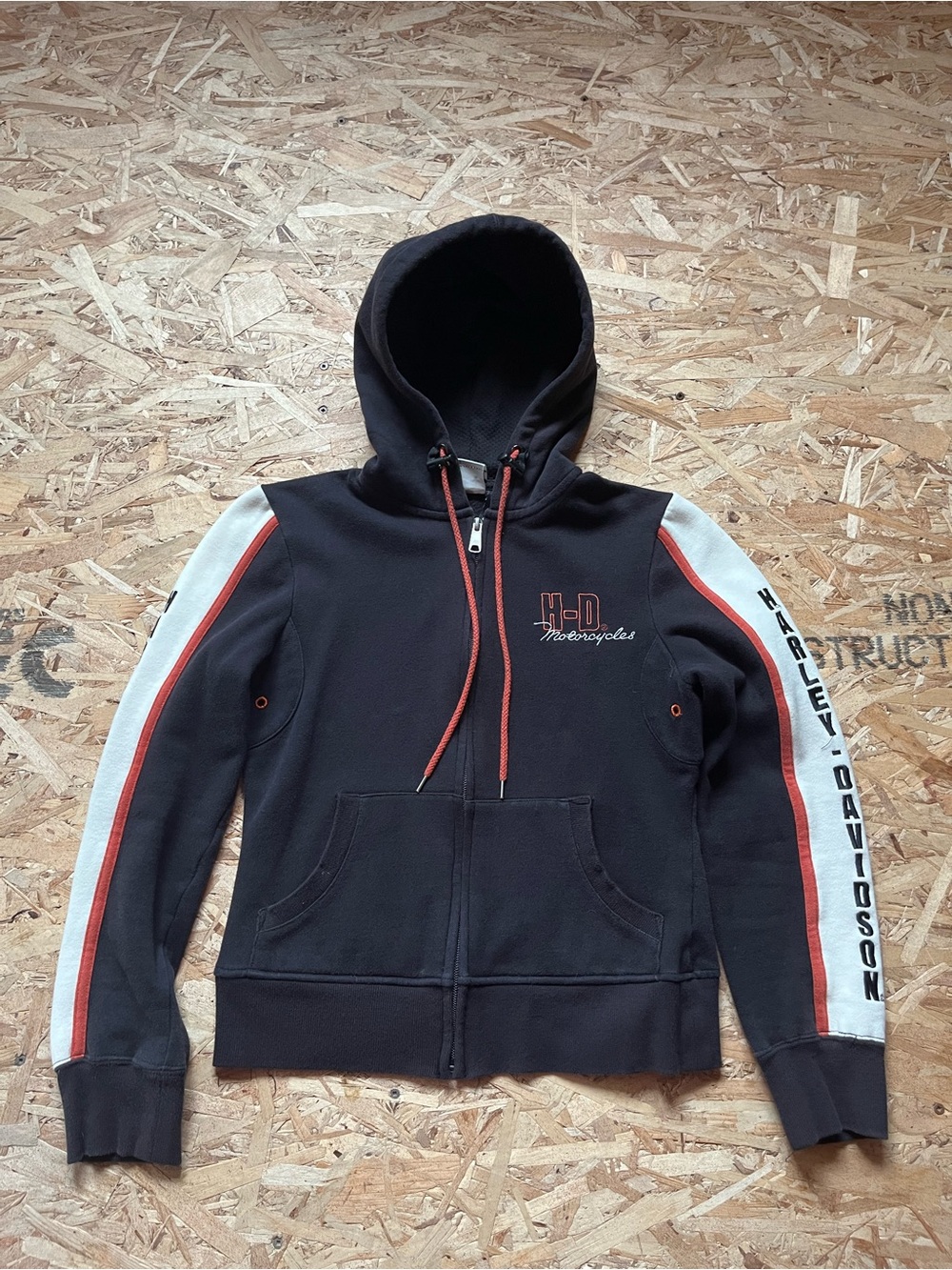 Harley-Davidson Black Hoodie with Red & White Sleeve Stripes